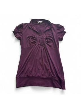 Y2K Speechless Ruched Plum Purple Short Sleeve Button Top Fitted Size S